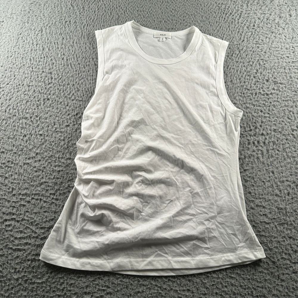 ALC Zoey Tank Womens M White Sleeveless Pleated Side 100% Cotton Casual Soft Top